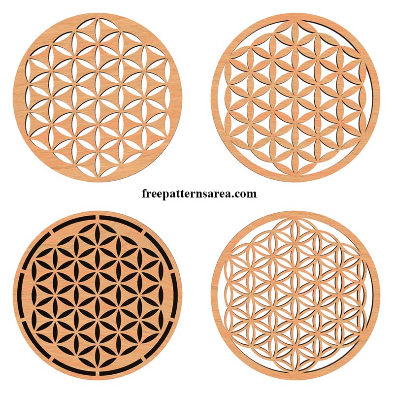 Free wooden Flower of Life designs in CDR and STL format, perfect for CNC Laser cutting.