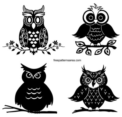 Owl silhouette design vector images. Black and white owl dxf vector art free download. Owl png, eps, cdr graphic illustration designs.