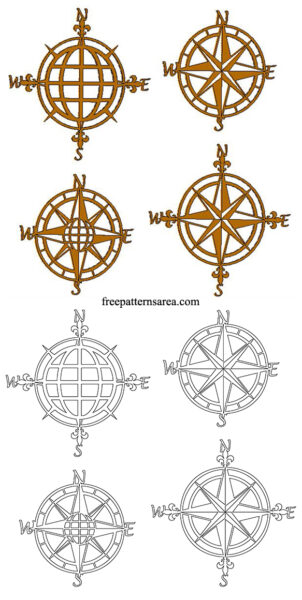 Wooden compass rose cut out pdf patterns. Compass rose stencils for wall decor.