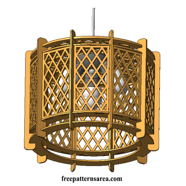 A laser cut wooden ceiling light with geometric pattern, crafted using our free downloadable files.