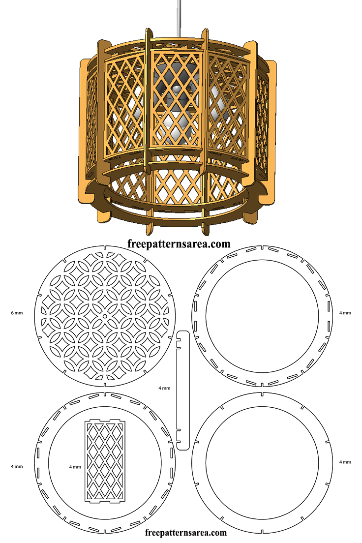 Free 3D laser cutting design plan for a wooden drum chandelier light.