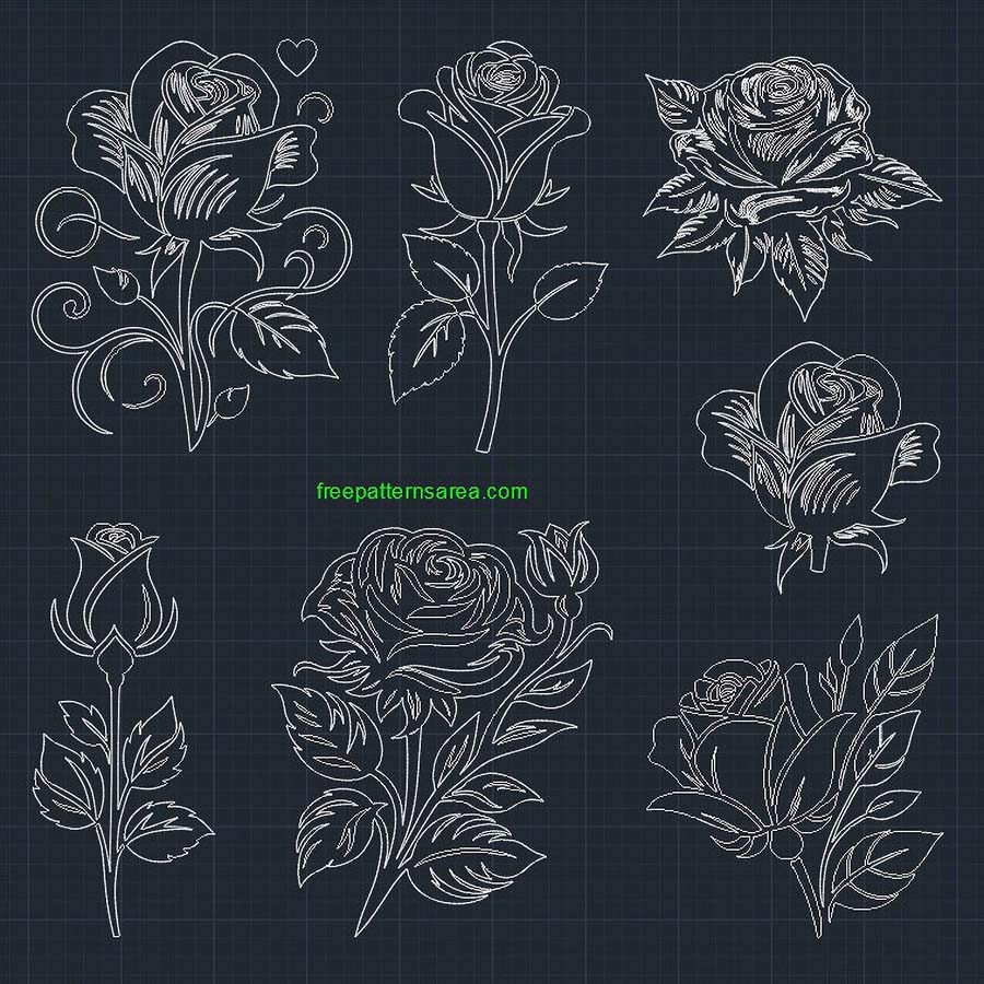 Free download of rose CAD sketches for AutoCAD users, featuring detailed 2D designs suitable for use as CAD Blocks.