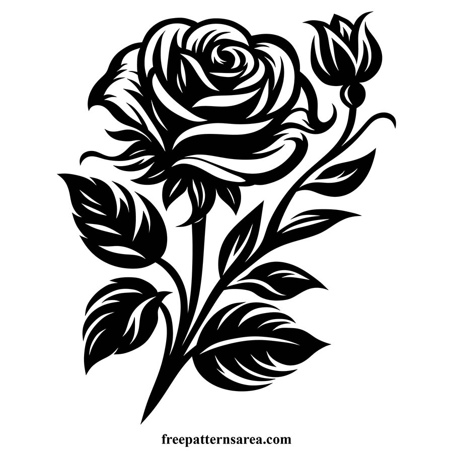 Elegant rosebud and open rose vector design for CNC laser and plasma cutting in SVG and DXF files.