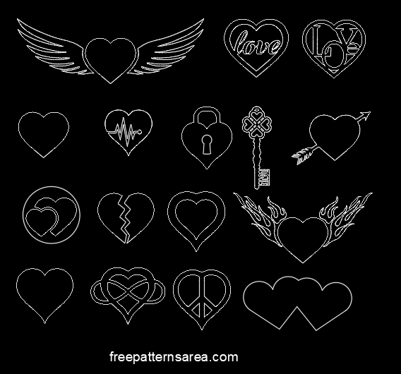 Love Heart Autocad Symbol Shapes Dwg Dxf Files