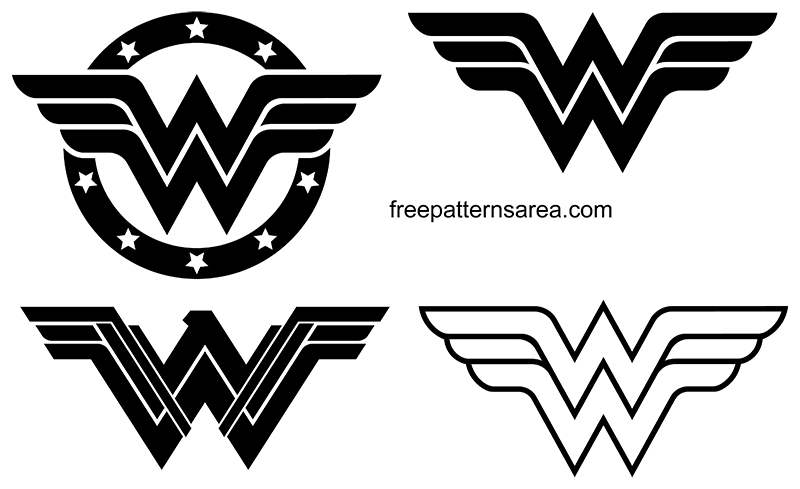 Free black and white Wonder Woman logo symbol vectors in transparent PNG, CDR, and DXF formats.