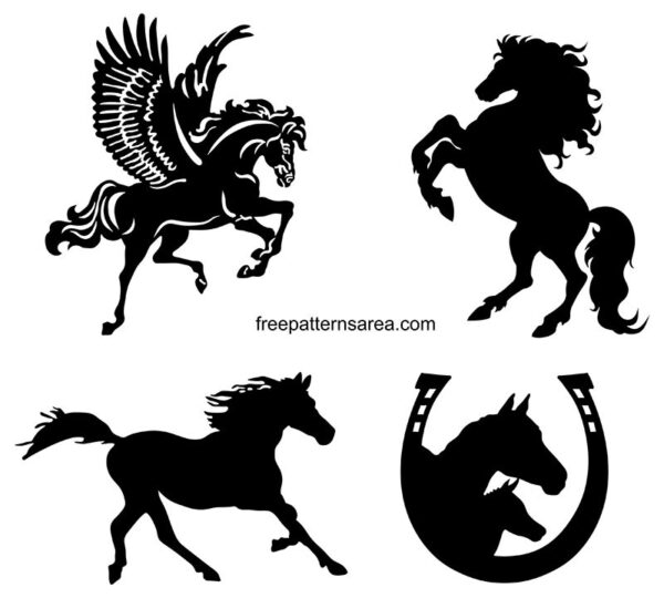 Horse silhouette graphic vectors files. Black horse png, dxf cdr vector art design files.