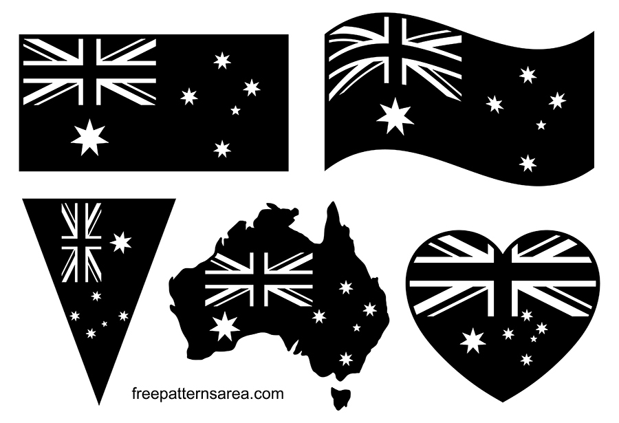 Black white Australia flag silhouette dxf file.