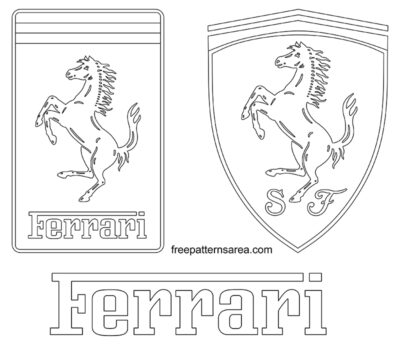 Ferrari logo outline template drawings. Ferrari symbol printable cut out PDF and CDR file.