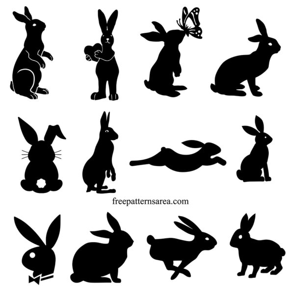 Bunny silhouette graphic vector. Black easter Rabbit free dxf, png, eps, cdr design files.