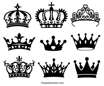 Crown silhouette vector images. King, queen and princess crown shapes clipart images.