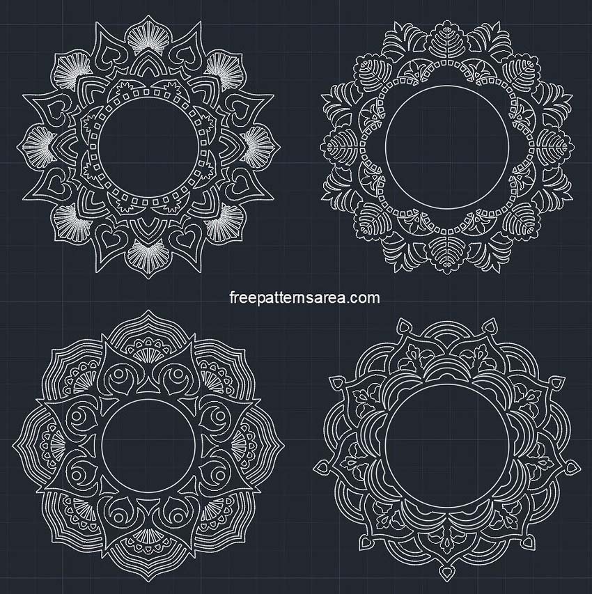 Discover our versatile Autocad DWG and DXF files of mandala-inspired monogram frame borders for your CAD design projects.