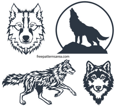Wolf free svg cut file. Wolf head and wolf moon howling SVG images.