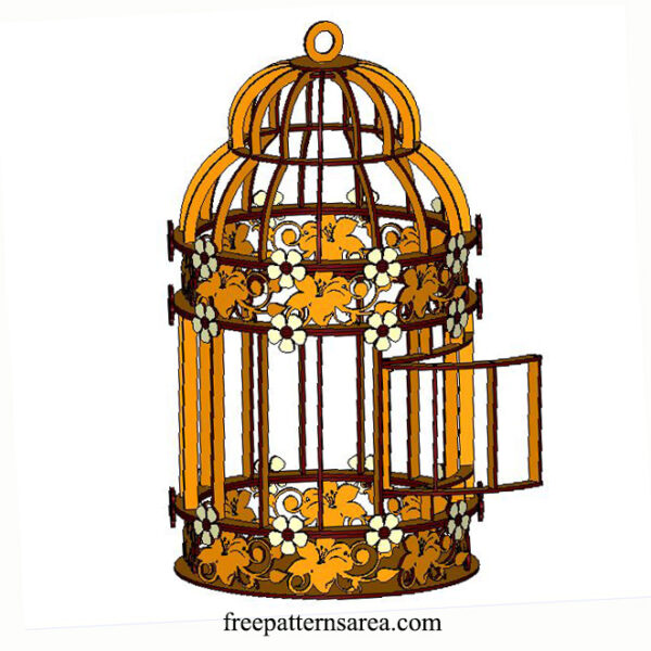 Decorative wooden bird cage free laser cutter projects. Free laser cut files for making laser cut 3d wood objects.
