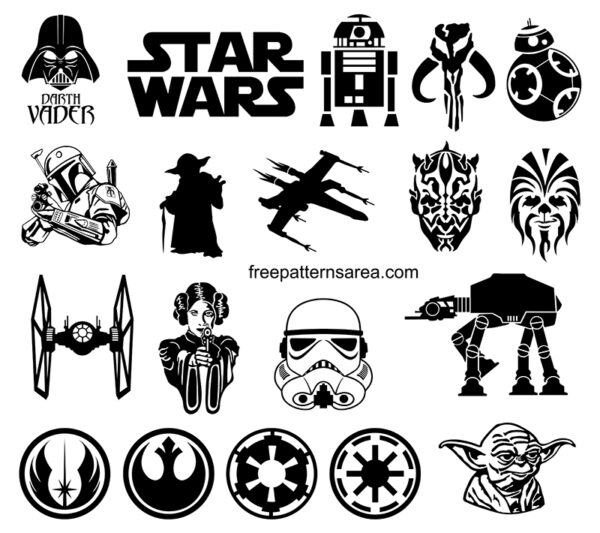 Star Wars silhouette clipart vector designs. Star Wars logo and character black graphic vector free download.