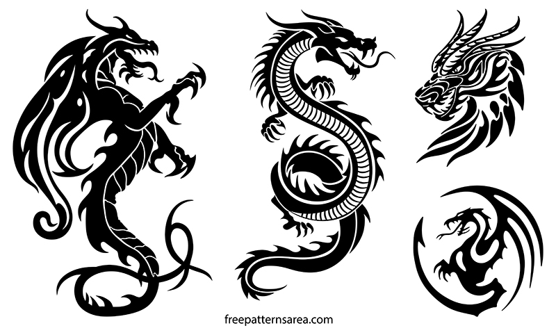 Dragon vector art graphics for free download. Dragon clipart black and white png, dxf, eps ang cdr designs.