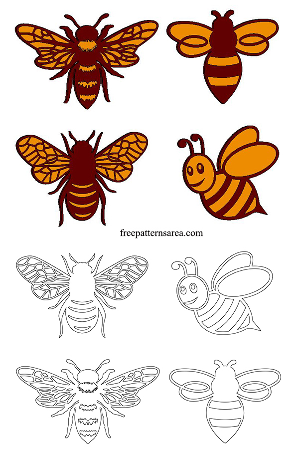 Bee wood engraving and burning pdf template for laser cutters.