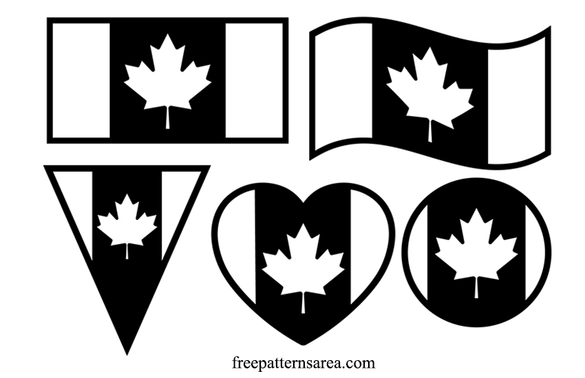 Canada Flag Black And White Silhouette