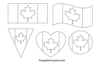 Canada flag outline drawing templates. Printable Canadian flag cut out PDF pattern.