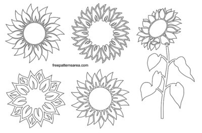 Printable sunflowers outline templates. Sunflower stencil template drawings.