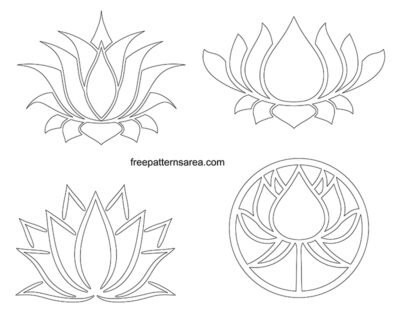 Printable lotus flower sketch templates. Lotus flower cutout pattern drawings.