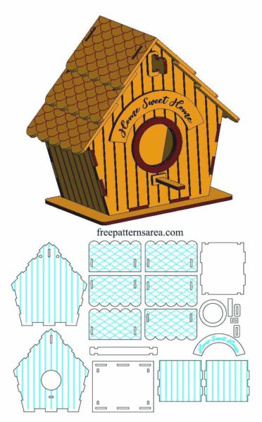 Laser Cut Diy Birdhouse Outline Plans.Wooden Bird Box Cut Out Template in PDF File.