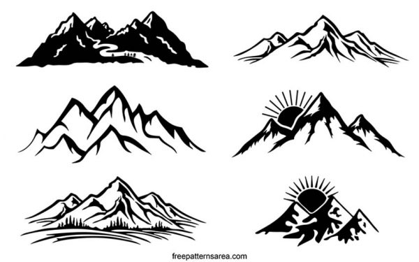 Mountain Range Black White Stock Vector Illustration and Royalty Free  Mountain Range Black White Clipart