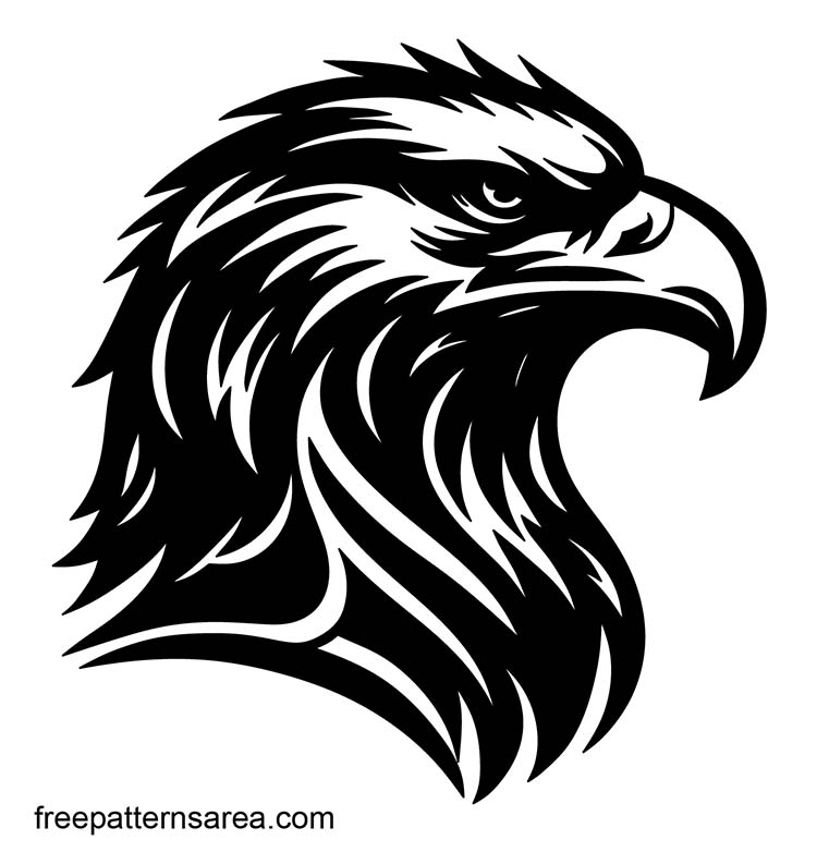 A high-resolution eagle head silhouette vector design, available for free download for personal use in graphic design, print, vinyl stickers, clipart, and more.