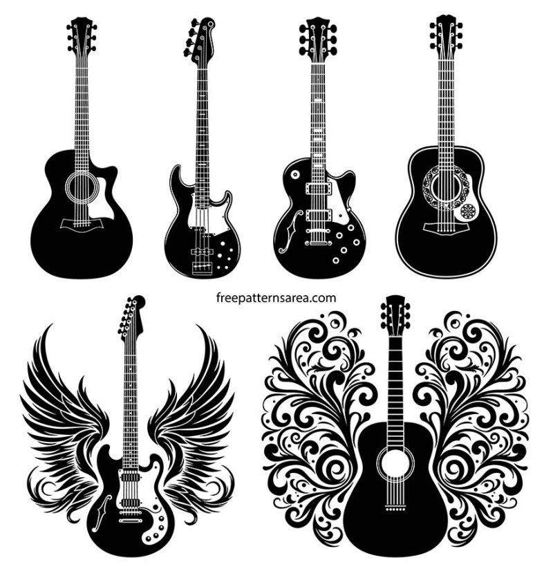 Stringless Guitar Vector Free Acoustic & Electric Guitar Vector Designs for Music Projects ...