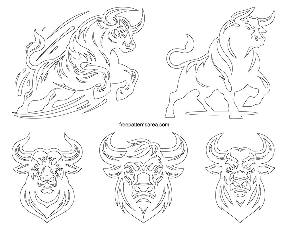 Download free printable bulls outline templates available in PDF drawing file.