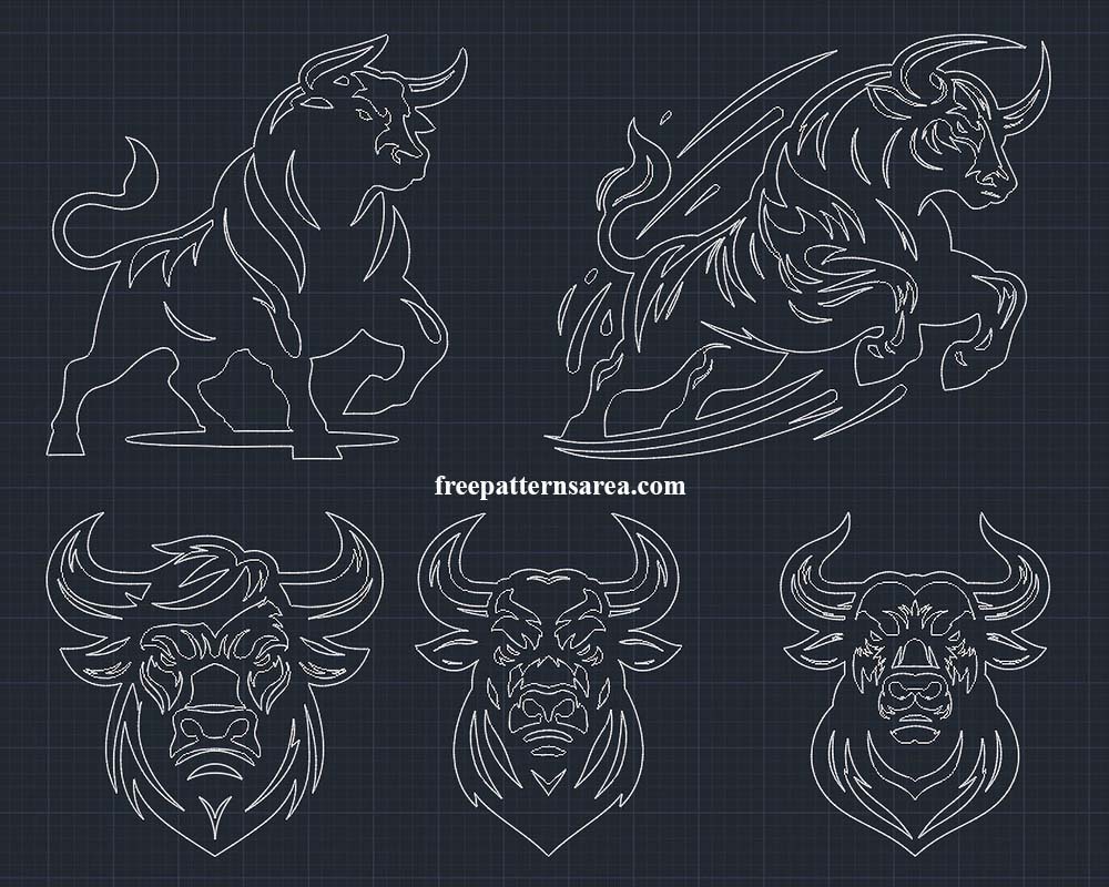 Downloadable DWG file of bulls suitable for AutoCAD drafting and design.