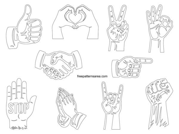 Free Printable Hand Symbol PDF Templates: 10 Outlines - FreePatternsArea