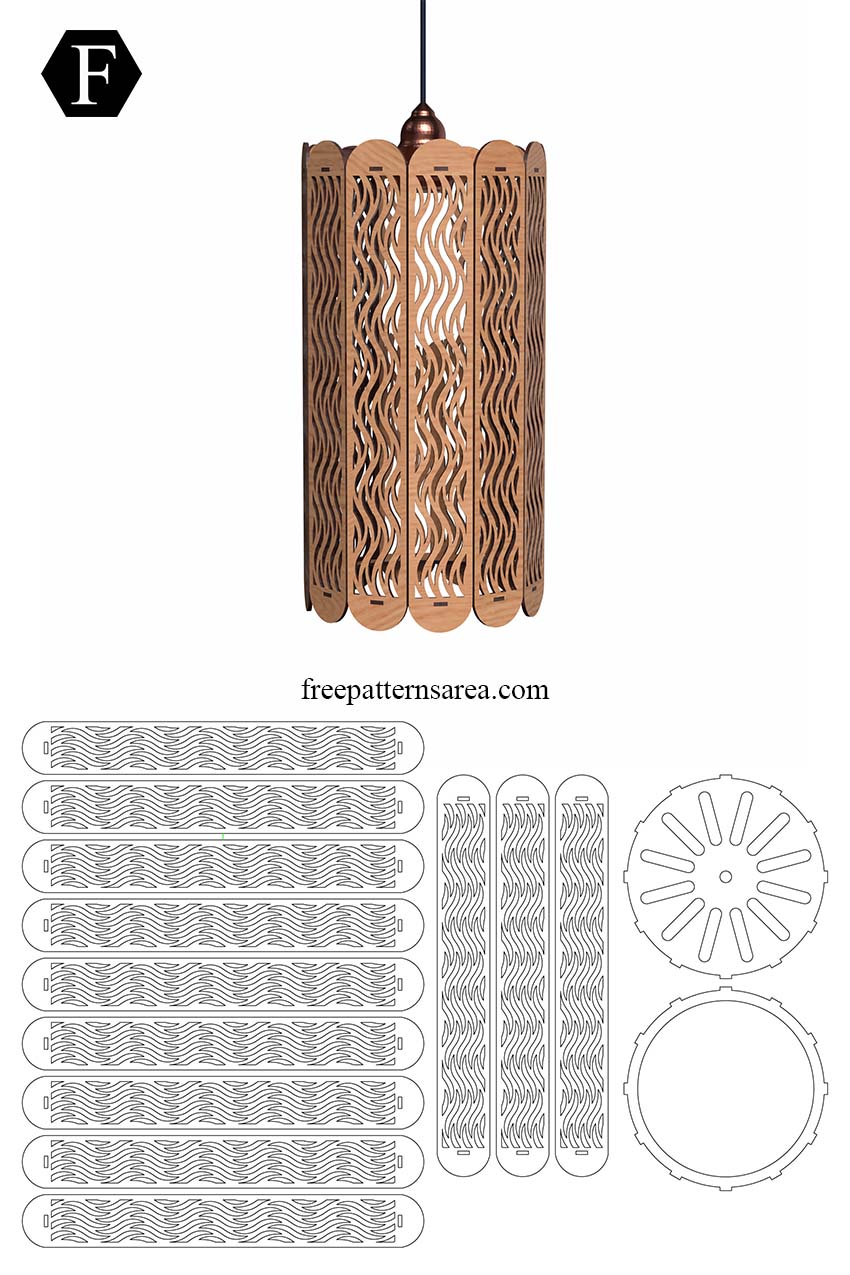 Free laser cutting lamp idea for laser cutters, with DXF, SVG, and CDR part drawings and template files.