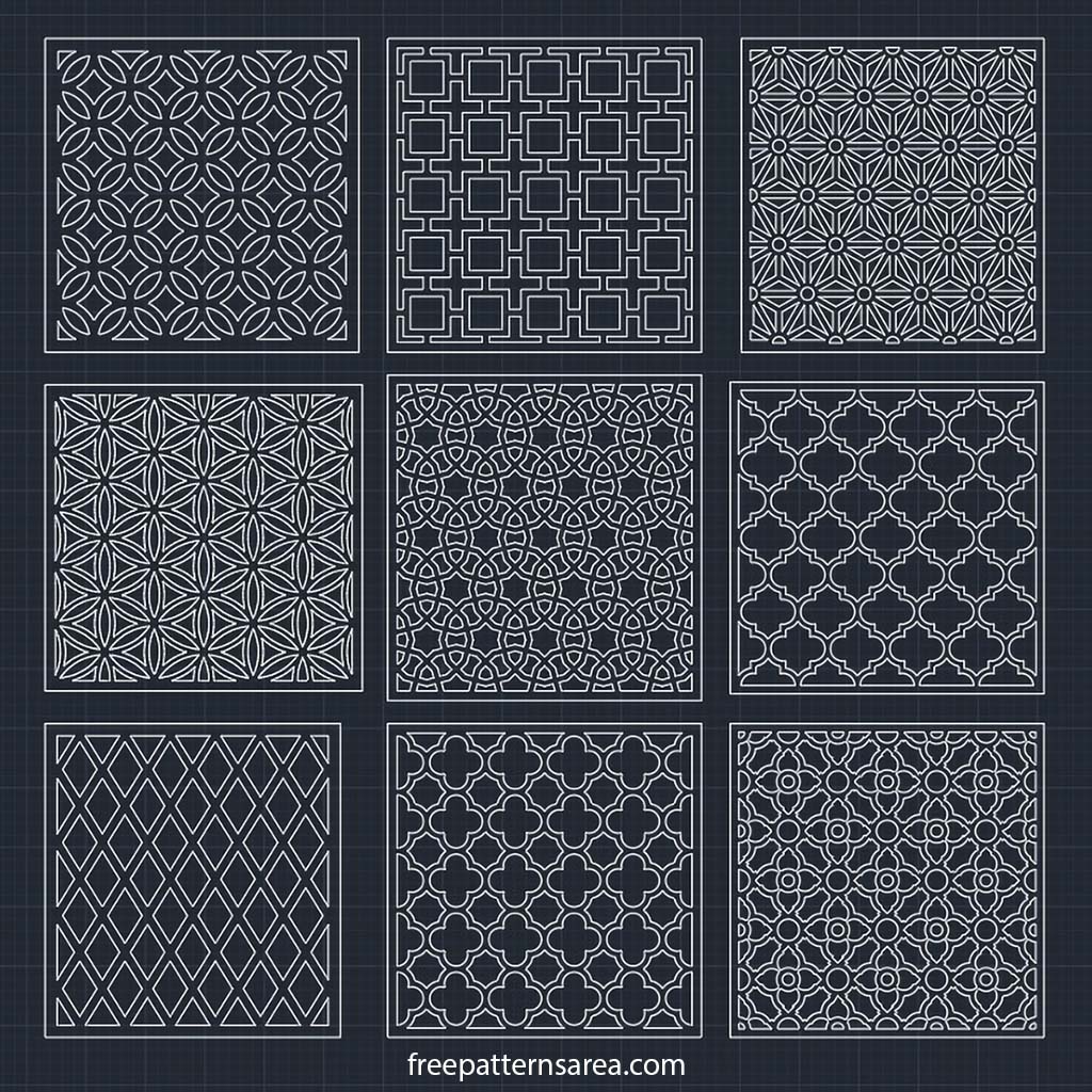 Geometric Pattern CAD Blocks in DWG Format for AutoCAD Nine 2D geometric pattern CAD blocks in DWG format for AutoCAD architectural, interior, and product design drawings.