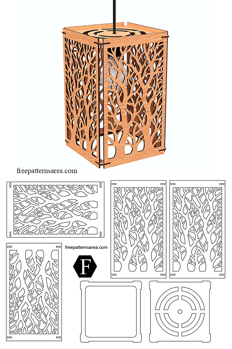 Laser Cut Lamp Shade Template Panel Files Laser cut lamp shade template with flat branch cutwork panels, top plate and holding frame, free files for laser cutters