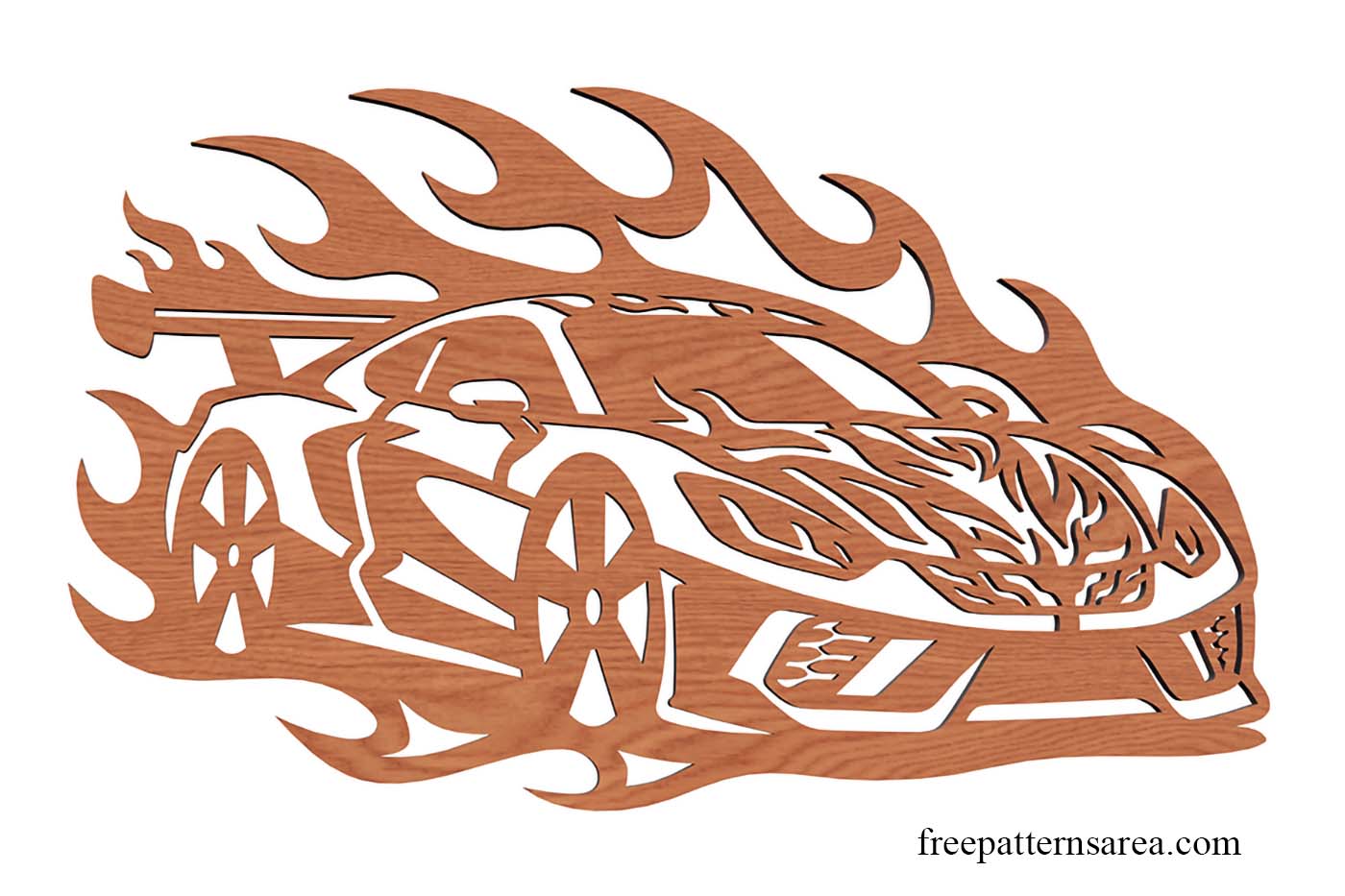 Free Racing Car DXF File for Laser Cutting Free racing car DXF cut file with integrated flames, large wheels, and rear wing for laser cutting, engraving, and cutting plotters.
